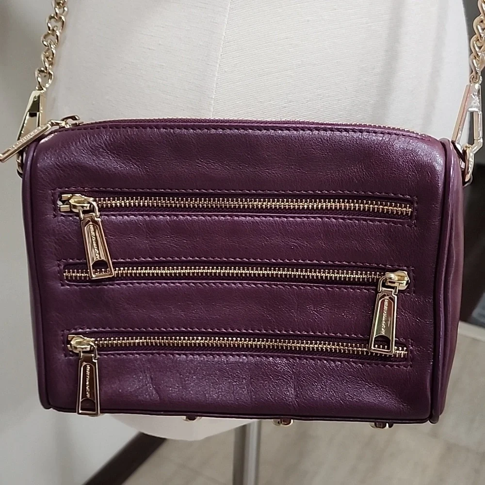 Rebecca Minkoff Zippered Crossbody Bag Chain Strap Leather Gold Hardware